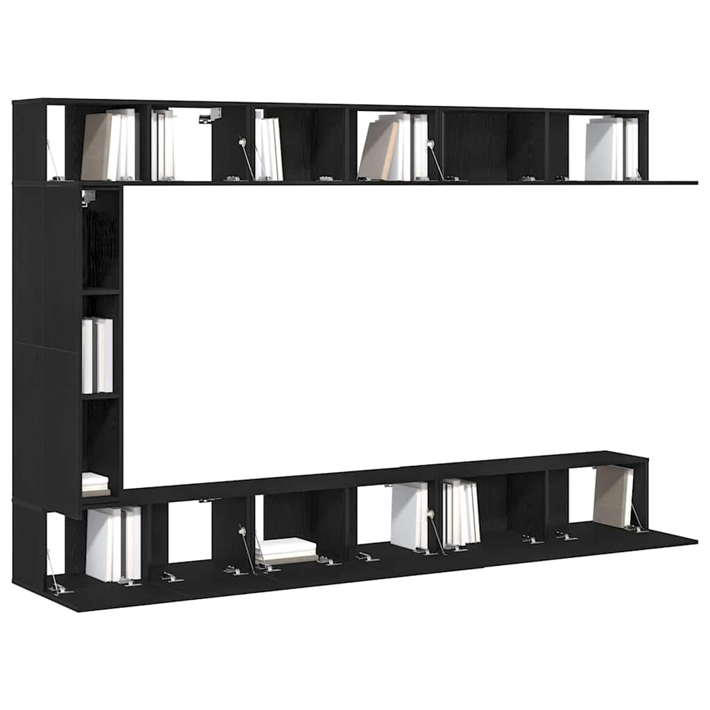 9 Piece TV Cabinet Set Black Oak Effect Wood Based Material