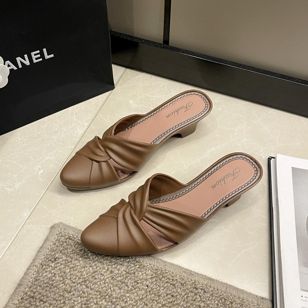 Женские новые летние модные однотонные туфли из ПВХ с острым носком и толстым каблуком, женские сандалии на низком каблуке