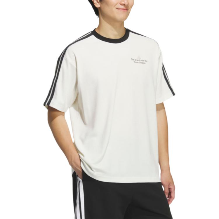 adidas Футболки мужские Нефритовый Белый/Черный Круглый вырез Умеренный KF2472