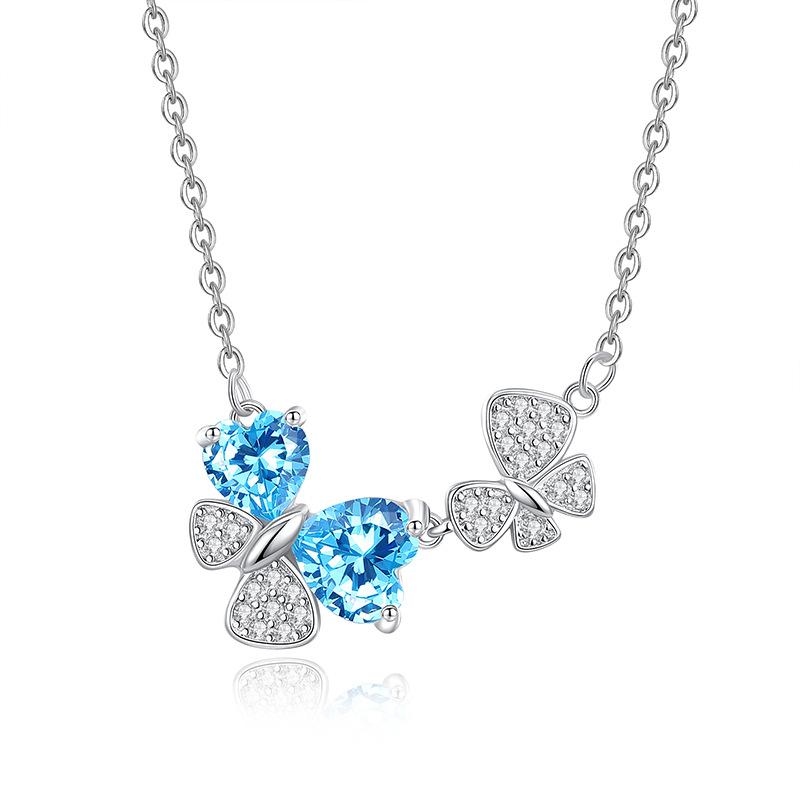 Natural colored treasure spar pendant s925 sterling silver non-fading necklace female butterfly design sense collarbone chain