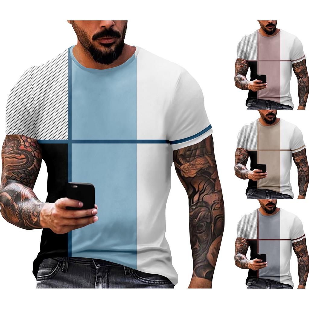 Fashion Striped Print - Men's Casual Round Neck Short Sleeved T-shirt
