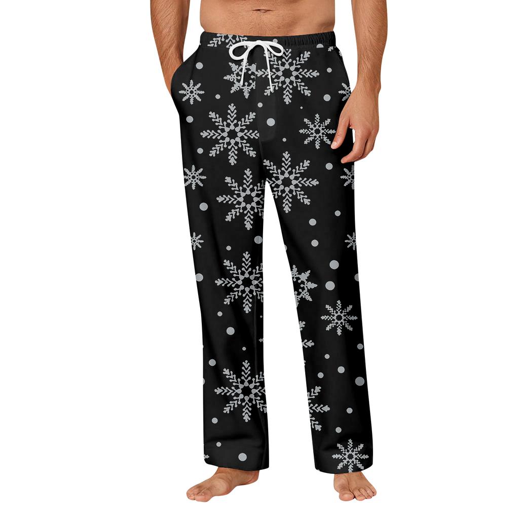 Мужские удобные повседневные брюки с рождественским принтом и карманом, домашние брюки для сна