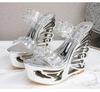 Модные Новые Сексуальные Дизайнерские Персонализированные Шлепанцы на Каблуке Женские Шлепанцы Прозрачные ПВХ Прозрачные Повседневные Квадратные Шлепанцы на Платформе с Высоким Каблуком