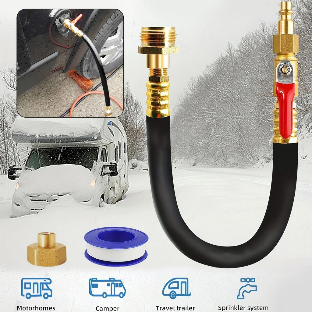 Water Blowout Adapter Winterize Blowout Adapter Hose with Shut Off Valve Quick Connect Sprinkler Winterization Kits