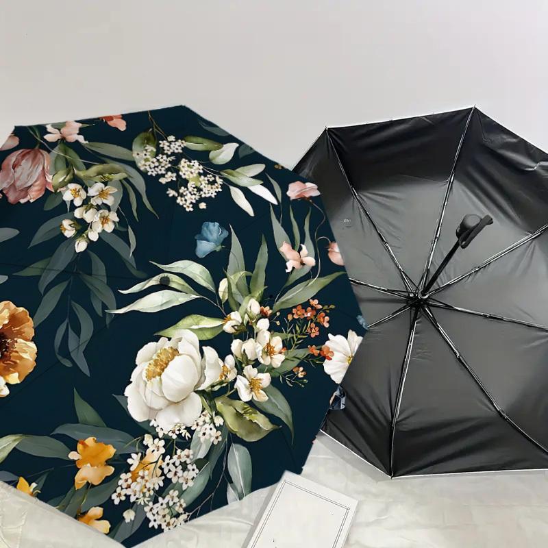 1PC Floral Pattern Umbrella-8-Rib Reinforced Portable Folding Travel Suitable for All Seasons Outdoor Daily Use Is an Ideal Choice -K0414