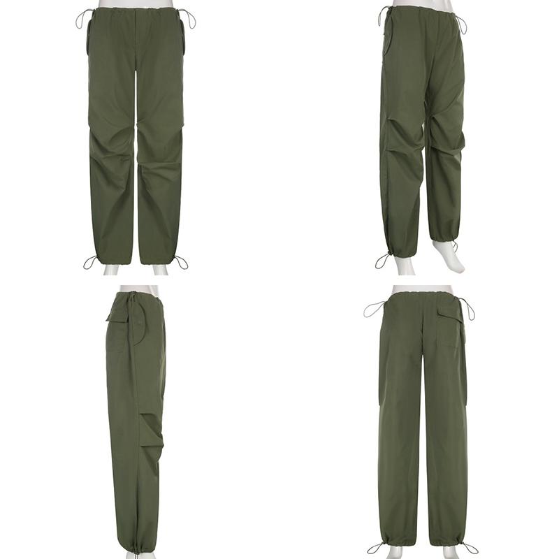 WTEMPO Женские повседневные мешковатые широкие спортивные штаны, винтажные однотонные брюки на шнурке, свободные уличные брюки Y2K, брюки-карго для бега