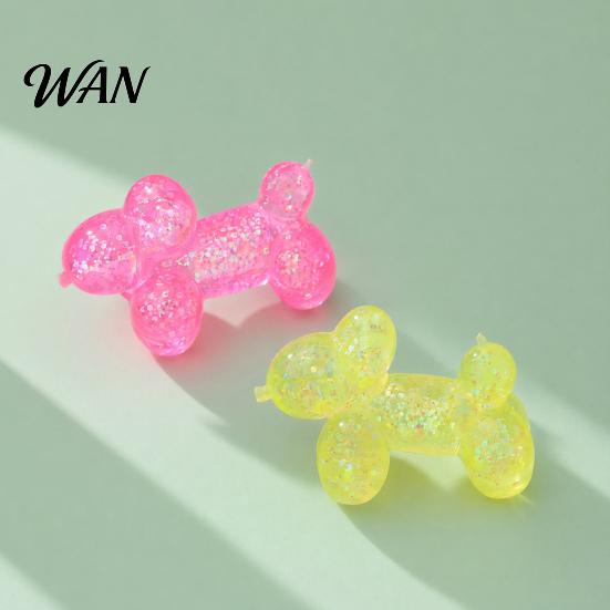 Kids Stress Relief Toy Glitter Balloon Dog Squeeze Toy, Transparent Sensory Soft Stretchy Animal Shape Fidget for Home Office Classroom
