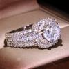 New 18k Platinum Platinum White Gold Imitation Diamond Ring European and American Double Layer Super Flash Zircon Ring for Women