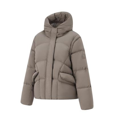 Li Ning Женская спортивная куртка свободного покроя с капюшоном, однотонная, универсальная, повседневная, короткая, на молнии, зимняя, женская, верхняя одежда, цвет дерева-серо-коричневый AYMU086-4