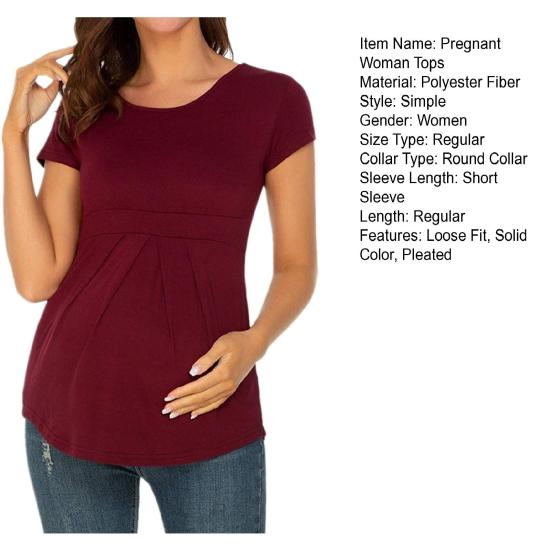 Pregnant Woman Tops Solid Color Round Neck Short Sleeve Tee Shirt Breathable Casual T-shirt Versatile Pregnancy Tops