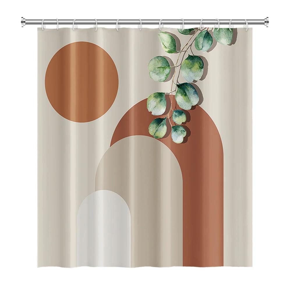 Abstract Mid Century Shower Curtain Arch Sun Moon Minimalist Geometric Curve Stripes Fabric Christmas Landscape Bth Curtain Hook
