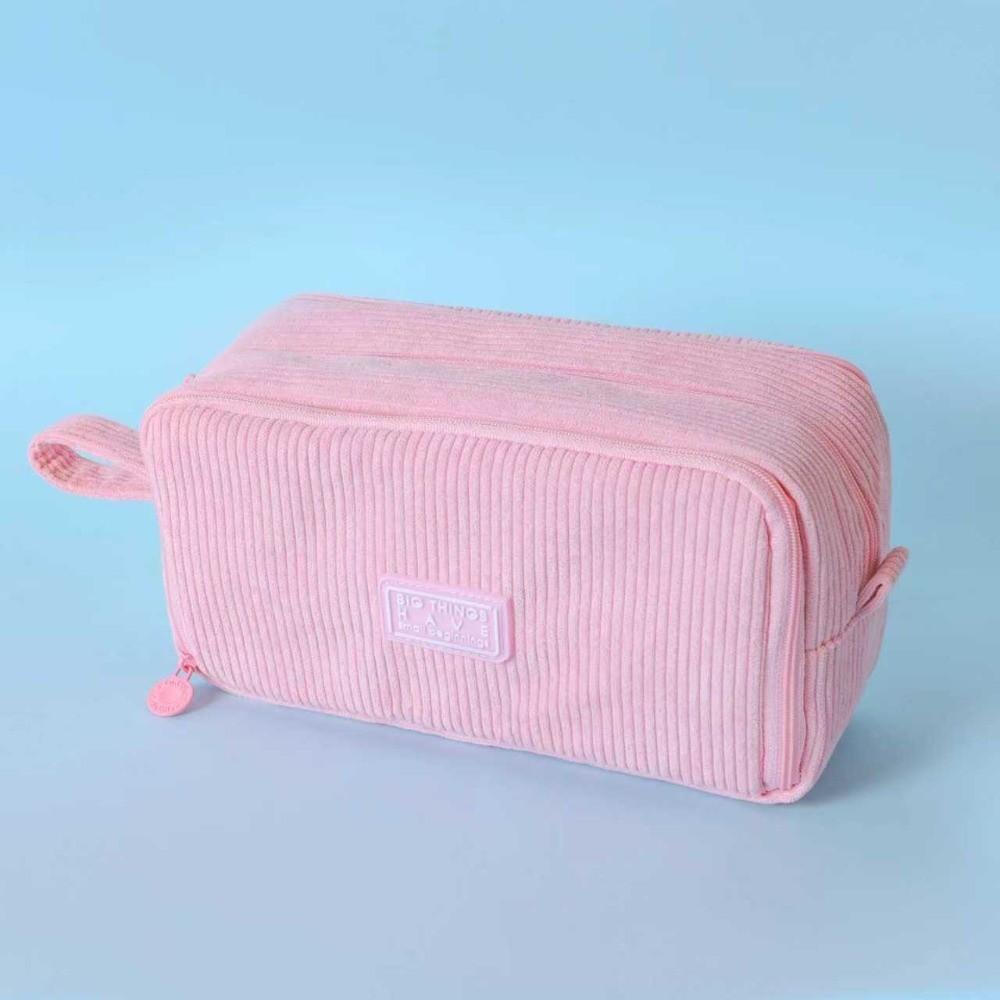 Durable Corduroy Pencil Pouch Desk Organizer Portable Storage Bag  School