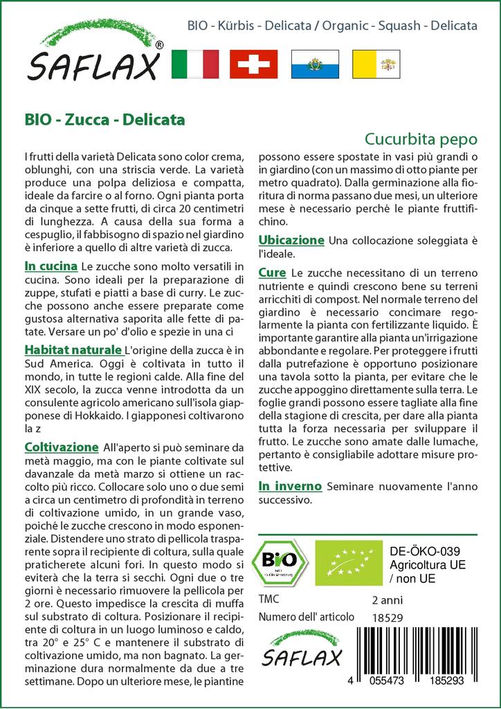 SAFLAX Garden in the Bag - Organic - Кабачки - Delicata - 6 семян - С субстратом в подходящем пакете - Cucurbita pepo
