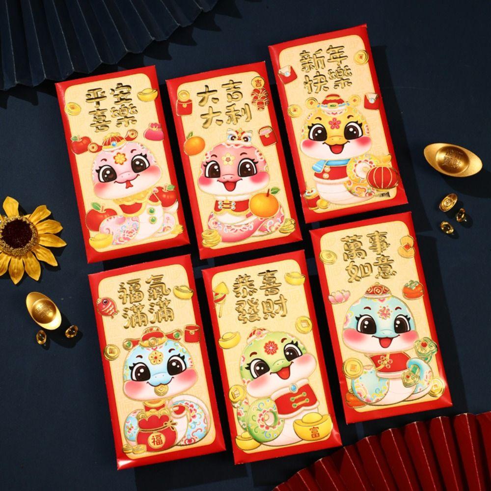 6pcs Chinese Style 2025 Snake Year Red Envelopes Blessing Money Packet Spring Festival Supplies