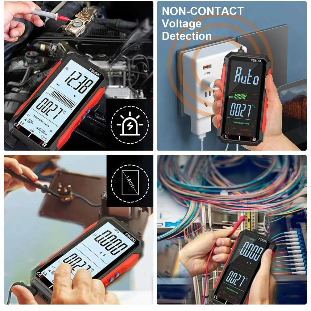 FS899C/FS899L Rechargeable Digital Multimeter 4.8 Inch Screen 6000 Counts Smart Auto Ranging Capacitance Ohm Hz Diode Tester
