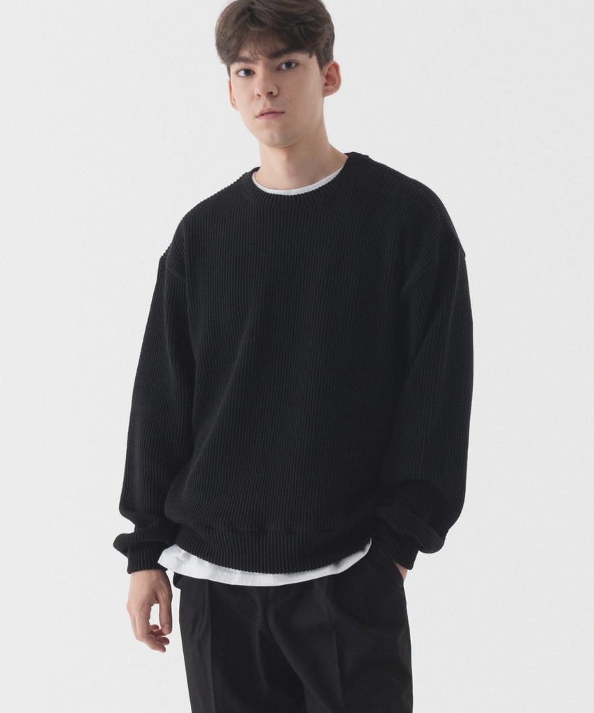 PIANER Comfortable Oversized Crew Neck Knit (Black)