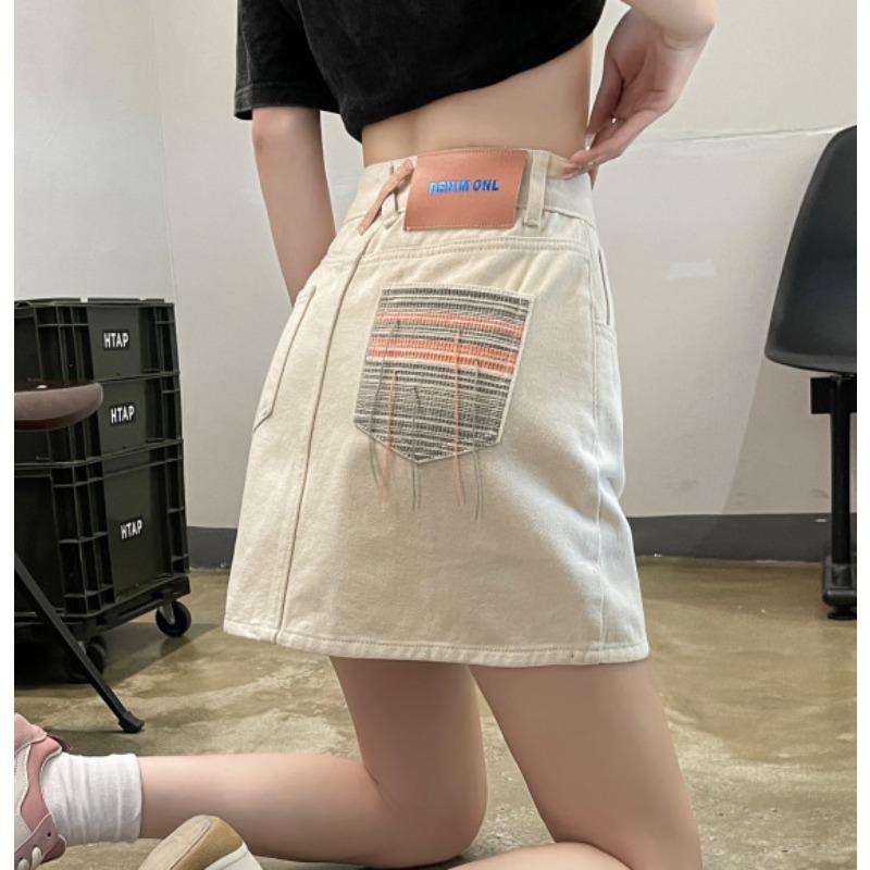 Летняя джинсовая юбка для женщин с небольшим А-силуэтом, юбка для девочек с карманами ручной работы и джинсовая юбка ручной работы