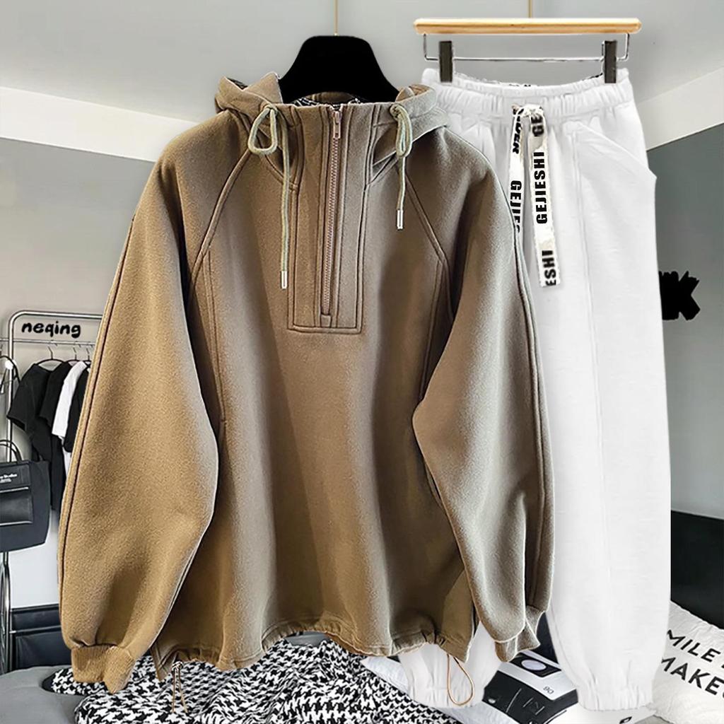 Высококачественный oversized худи с молнией до середины - Однотонный, дышащий, пэчворк-дизайн для весны и осени