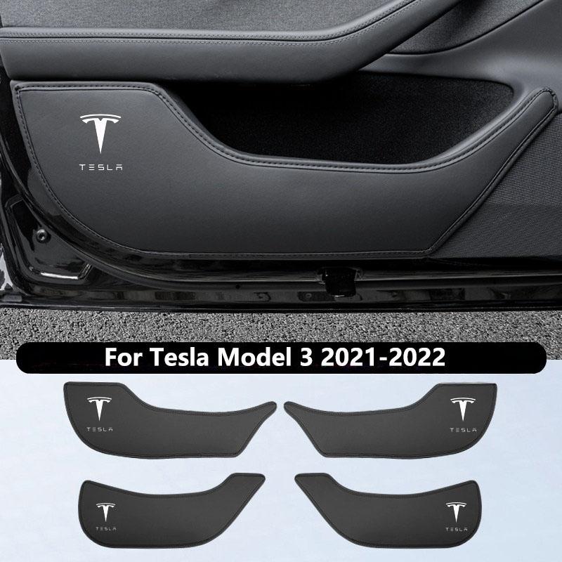 AMJ1 Car Door Anti-Kick Pads For Tesla Model Y Juniper / 3 Highland Leather Side Door Panel Protector Anti-Dirty Pad Car Decoration