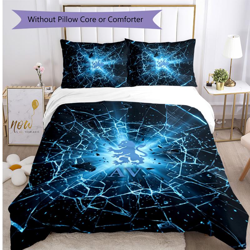 Aston Villa Football Printed 3 Pieces Bedding Set, Comfortable Skin Friendly Bedroom Duvet Cover Set