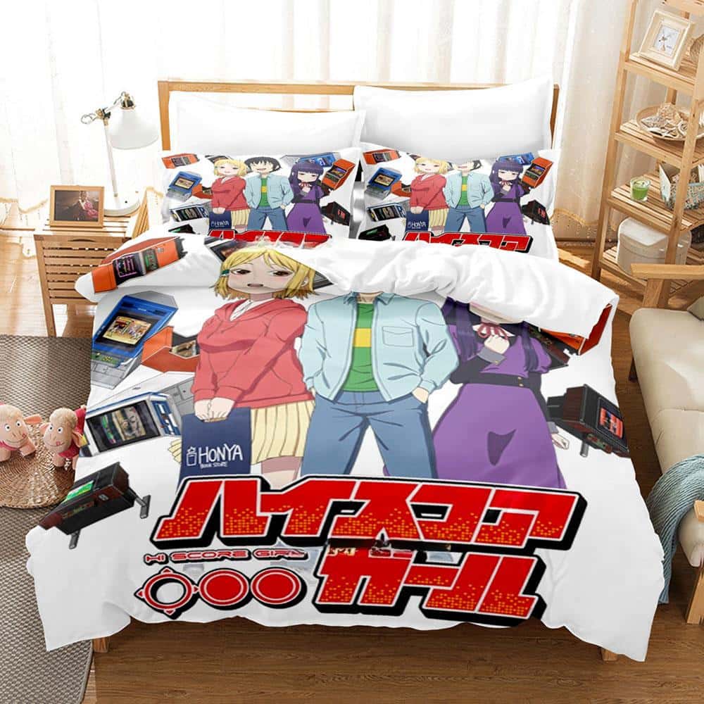 New Kawaii Hi Score Girl Bedding Set Single Twin Full Queen King Size Bed Set Adult Kid Bedroom Duvet Cover Sets Girls Anime Bed
