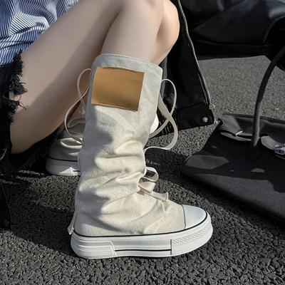 Новые женские ботинки до середины икры, парусиновые ботинки, дышащие повседневные ботинки, дизайнерские женские брюки, ботинки-чулки, студенческие парусиновые ботинки