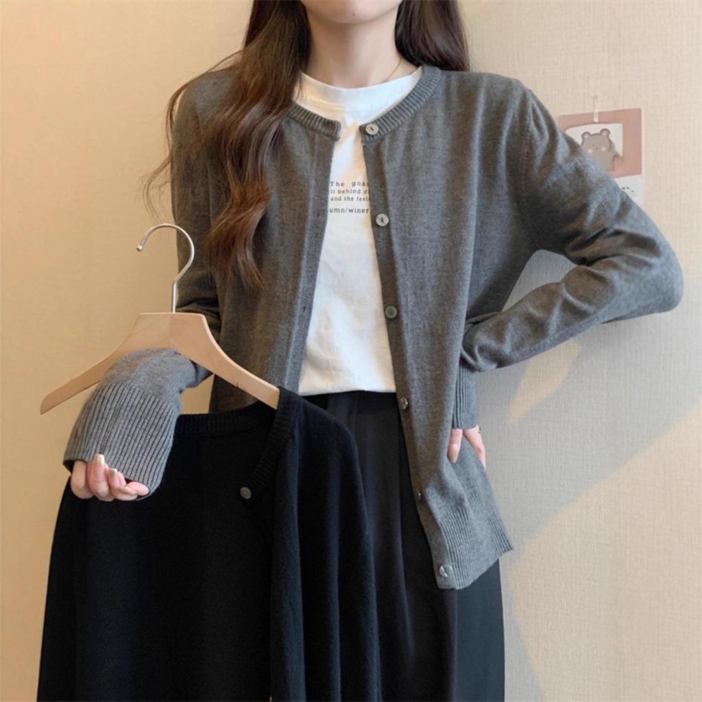Women's Plus Size Gray Knit Cardigan Coat - Korean Style Versatile Shawl for Spring