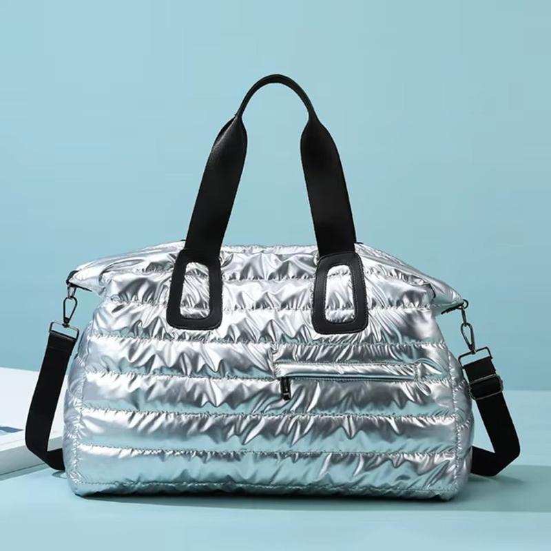 Yogodlns Solid Color Bright Surface Sports Fitness Handbags Shoulder Bag Fashion Large Capacity Waterproof Nylon Crossbody Bag