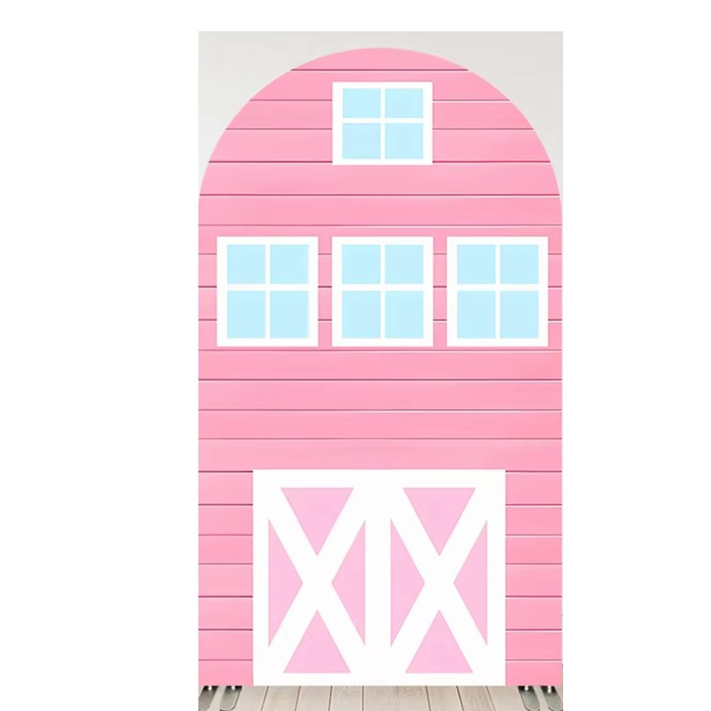 BEPAN Pink cow theme arched column background customizable baby birthday party christening baby shower decoration props stretch fabric
