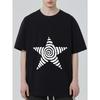 Black T-Shirt with White Spiral Star Print for Casual Wear