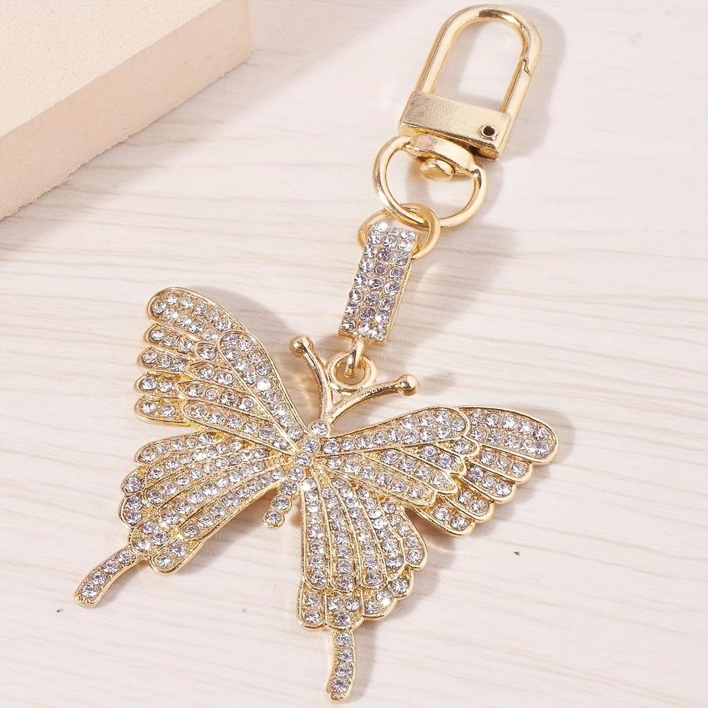 1 шт. блестящий брелок в виде бабочки со стразами, милый сплав животных, брелок для ключей, сумка, рюкзак, подвеска для автомобильного ключа, чехол для наушников, аксессуары