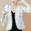 Summer Beaded Flare Sleeve Black White Lace Cardigan Short Jacket Women Coat J229