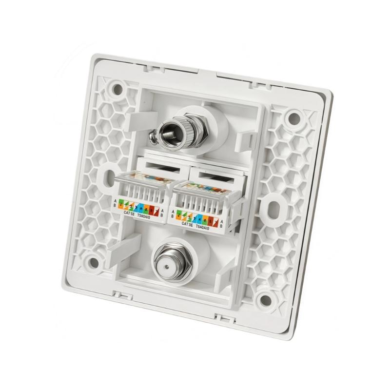 4Port Multimedia Wall Plate For TV9.5 RJ45 F Connectors Easy Direct Plugs No Solder Installation 86mm Wall Mount Panel