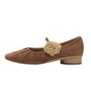 2024 Vintage Flower Mary Jane Shoes Suede Ballet Pleated Flat Decoration Comfortable Soft Round Toe Shoe for Women Female Loafers
