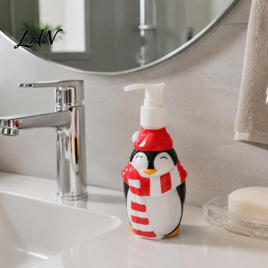 Hand Soap Dispenser 350ML Christmas Dispenser, Santa Claus Tree Penguin Shape Refillable Countertop Bottle, Plastic Empty Pump Bottle for Soap, Lotion