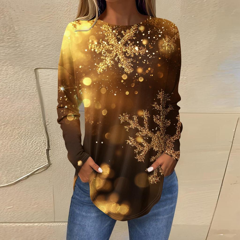 Женская свободная футболка с круглым вырезом и длинными рукавами с принтом в стиле ретро, пуловер на Рождество