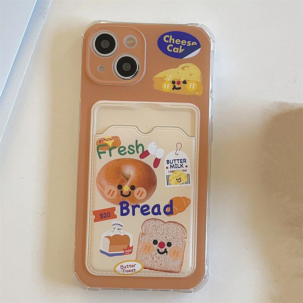 Чехол Cute Cheese Toast Apple 13, подходит для iPhone 11, 12 Pro Max и iPhone 14, с гнездом для карт и женским дизайном.