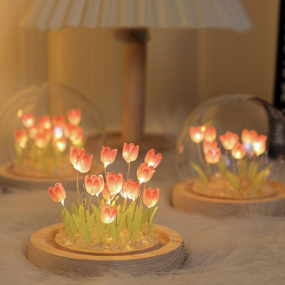 Multicolor Tulip Night Light Glass Plastic Luminous Table Lamp Valentine's Day Gift
