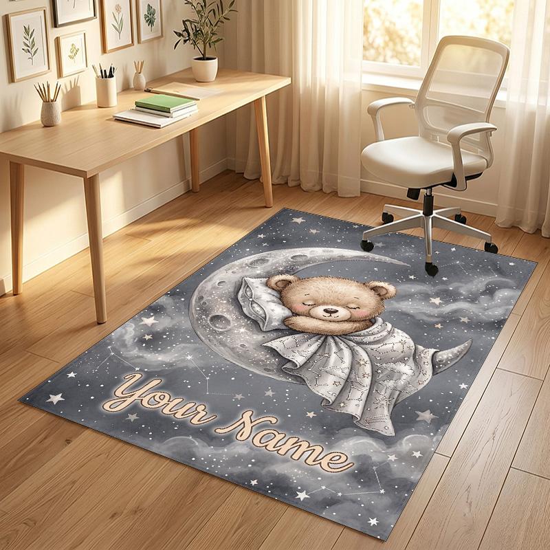 Bear Panda Theme Crystal Velvet Rug Personalized Custom Name Text Soft Floor Mat Home Decor
