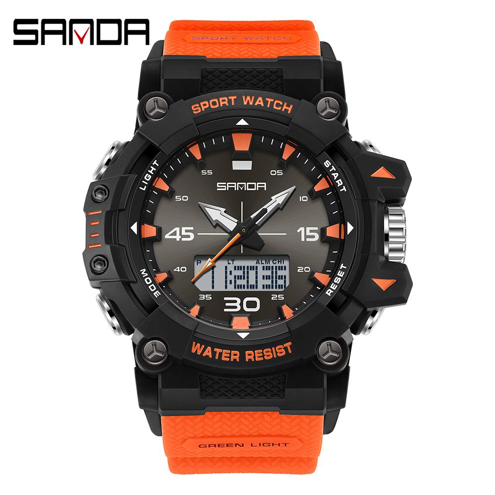 SANDA Brand New 6291 Student Electronic Watch Multifunctional Dual Display Waterproof LED Night Light Student Electronic Watch