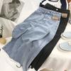 Side Split Denim Mid-length Skirt Female Summer Students Thin High Waist A-line Package Hip Half-body Skirt Comfortable Fashion Denim Bustier Skirt