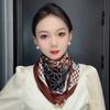 Magnetic buckle cotton and linen small square scarf silk scarf women's spring and autumn versatile neck protection scarf triangular scarf new warm sca