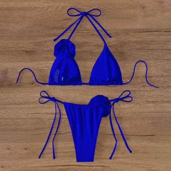 2 шт./комплект женский комплект бикини на шнуровке бюстгальтер с подкладкой плавки комплект 3D цветочный декор пляжный стиль купальники