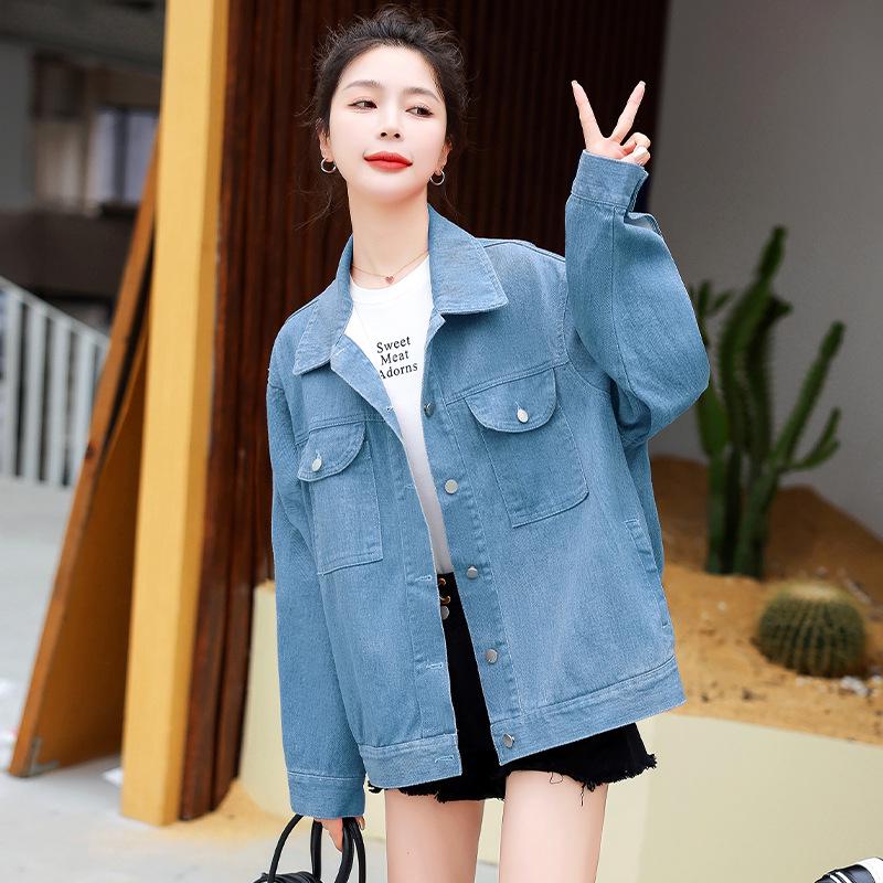 Women’s Casual Pink Denim Jacket - Autumn 2023 Loose Fit, Age-Reducing Style