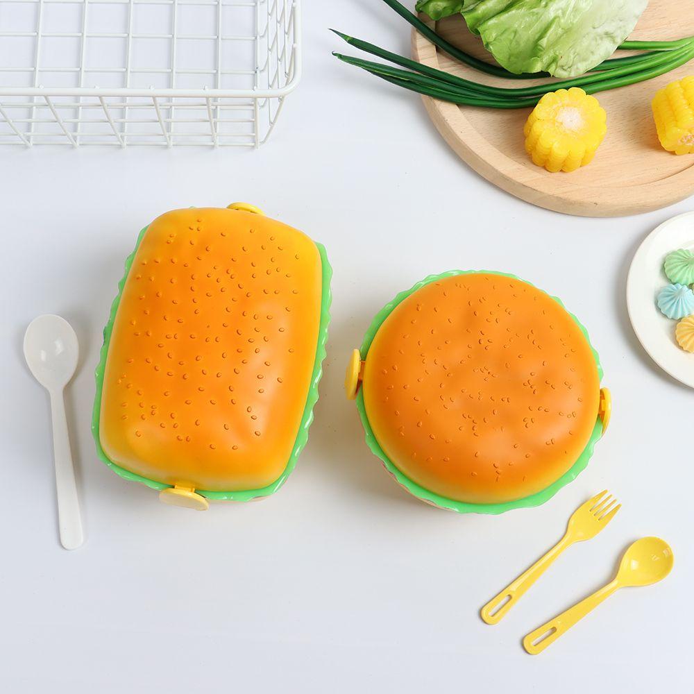 Cute Burger Fork Double Tier Lunch Box Bento Lunchbox Food Container