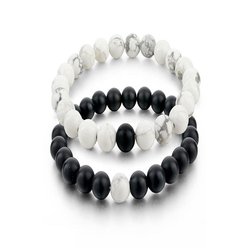 Двойной комбинированный браслет из натурального камня «Дорогая пара» (Оникс-Говлит)