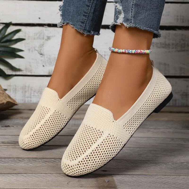 2025 Hot Sale New Mesh Women's Flats Outdoor Breathable Soft Bottom Slip On Flats Plus Size Comfortable Casual Walking Shoes