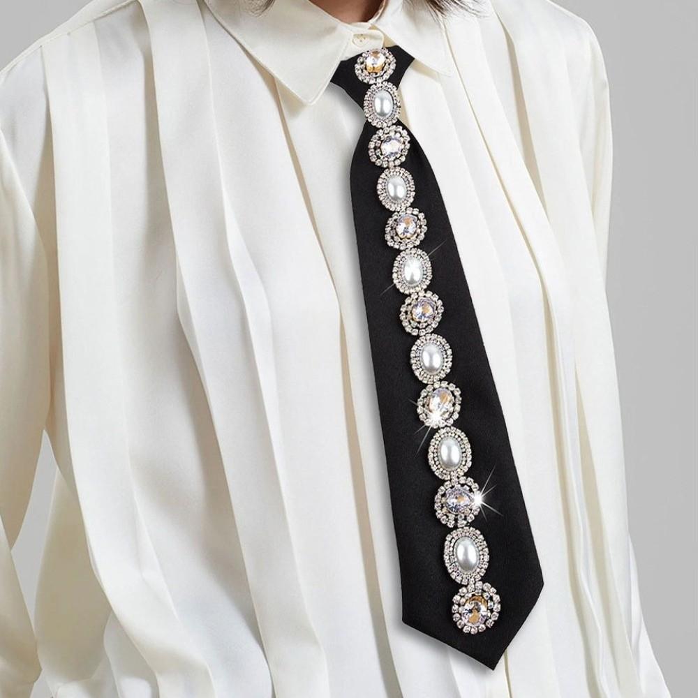Korean Style Rhinestones Tie Academic Style Decoration Shirt Tie Temperament Long Necktie Women