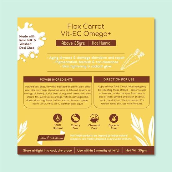 Nat Habit All Day Face Cream Fresh Whipped Flax Carrot Face Malai & Omega+ For Hot Humid Weather Face Moisturization (Ages 35+) - 30g