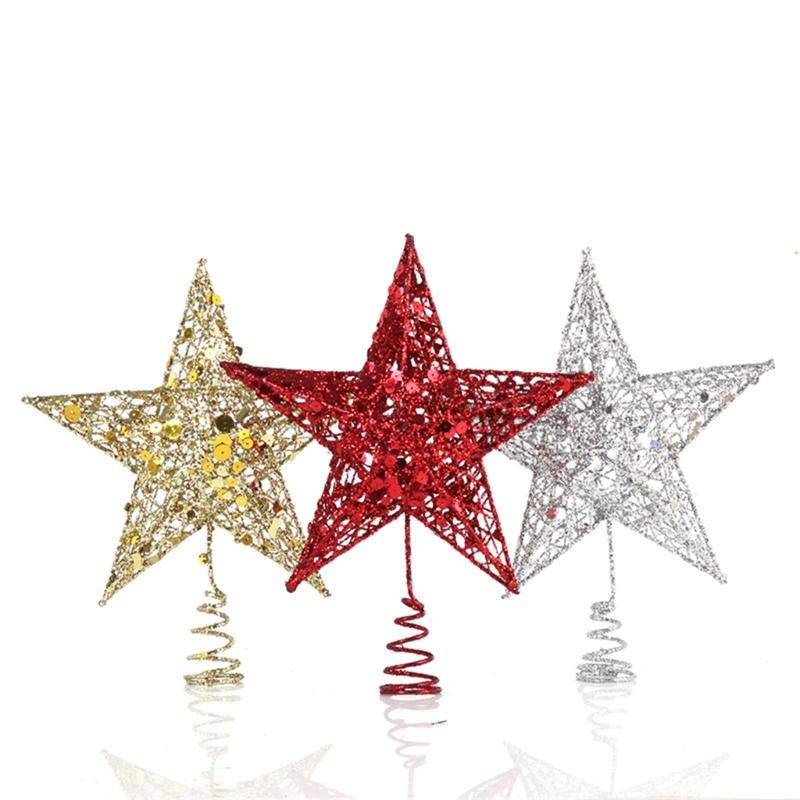 Gold Shimmering Christmas Tree Star Top Decoration Hollowed Metal Star Tree Top Ornament for Holiday Party Decoration